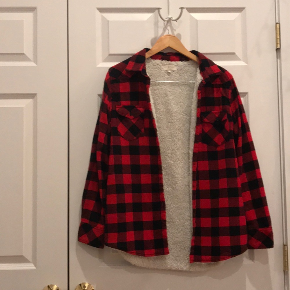 Ci Sono Fleece-lined Plaid Button Down Shirt
